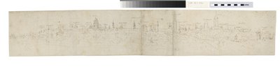 Estudio para la parte izquierda de una vista de Brujas desde el suroeste (pluma y tinta marrón sobre trazos de tiza negra) de Anthonis van den Wyngaerde